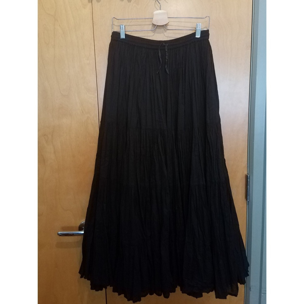 Black Drawstring Elastic Waist Peasant Skirt